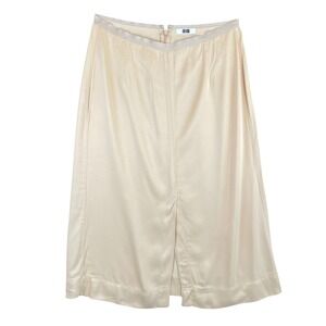 Uniqlo U Womens Rayon Midi Skirt Beige Champagne Slit 431466 Size 10